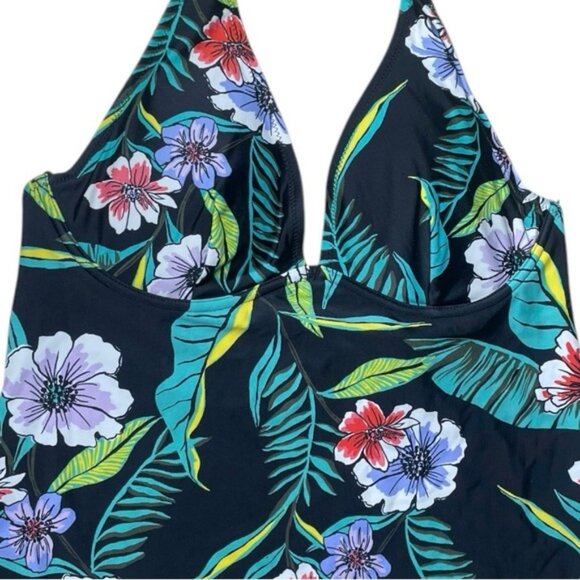 Old Navy Medium Swim Tankini Top Floral Halter Black Summer Swimsuits Vacation M - Picture 5 of 13